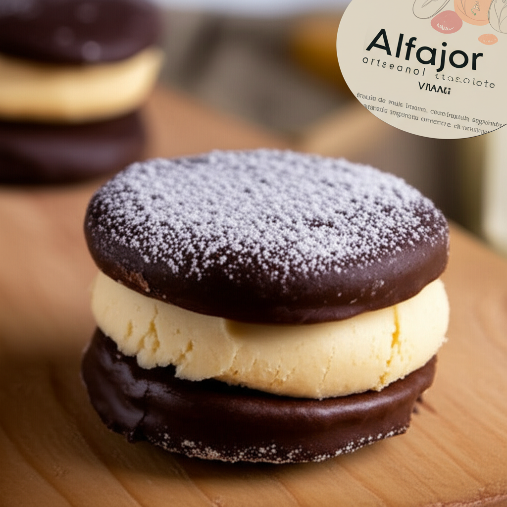 Alfajor artesanal chocolate vegano, fecula de maíz, harina, mantequilla vegetal panela orgánica, crema de maní- Vitalital