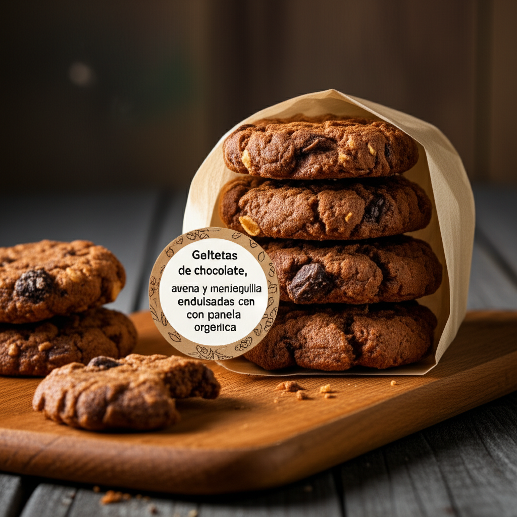 Galletas de chocolate, avena y mantequilla endulzadas con panela orgánica