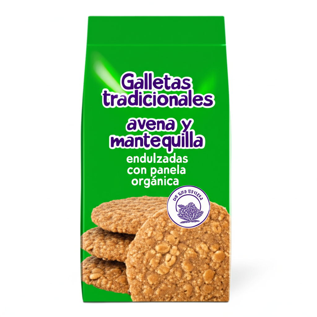 Galletas tradicionales, avena y mantequilla endulzadas con panela orgánica